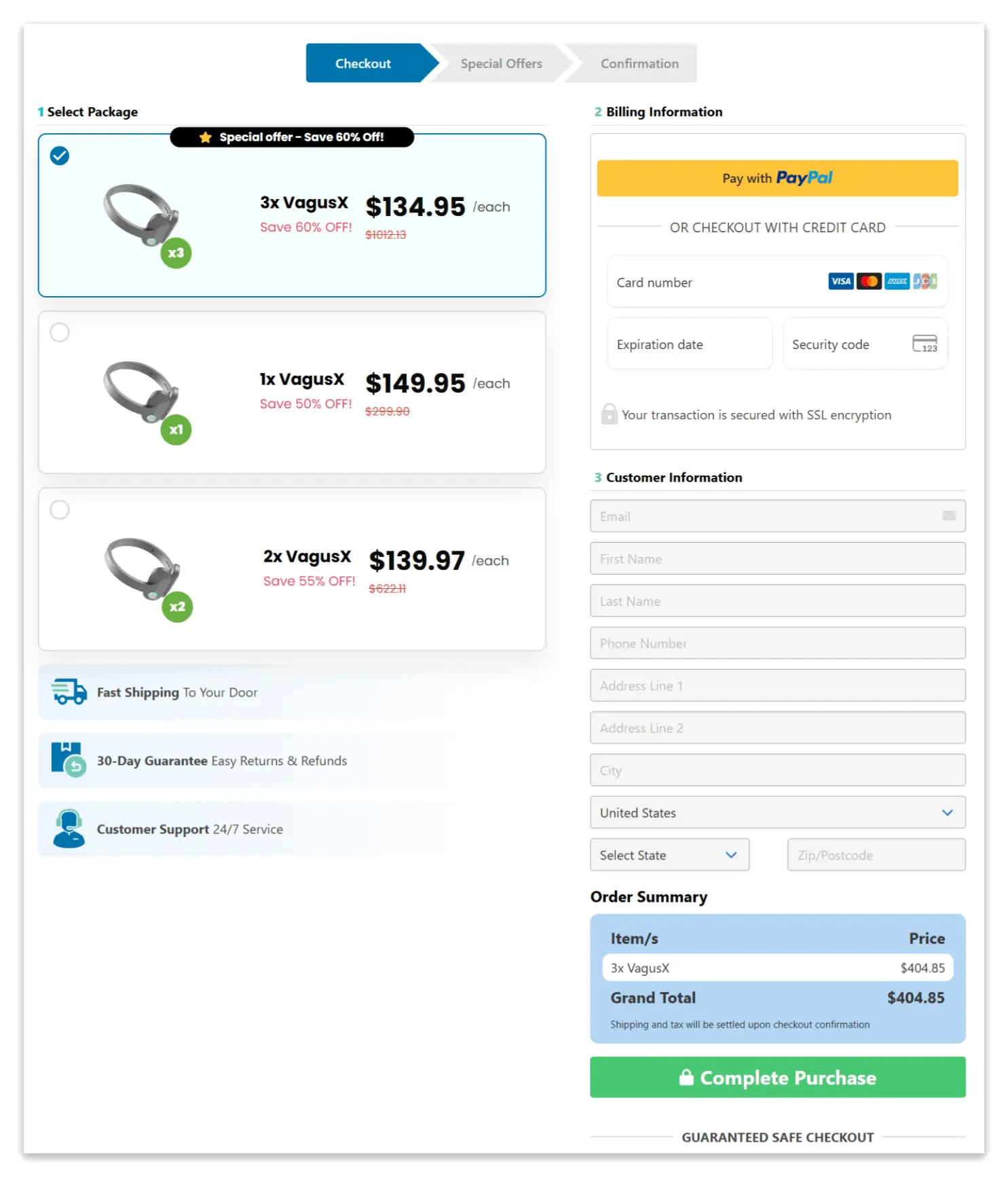 VagusX Secure Checkout Page